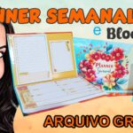 Planner semanal floral azul e laranja | molde grátis