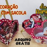 Caixa coração com sacola coração para dia dos namorados | molde grátis