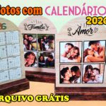 Porta fotos estilo madeira com calendário 2026 | molde grátis